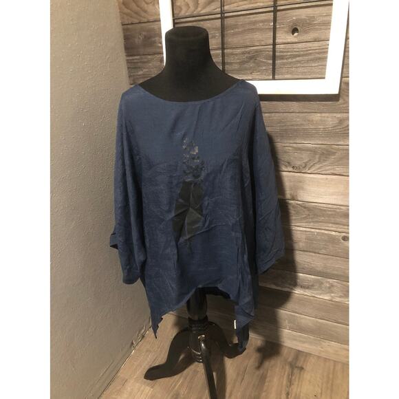 Cellabie women's navy blue sheer handkerchief tunic blouse size large - Picture 1 of 5